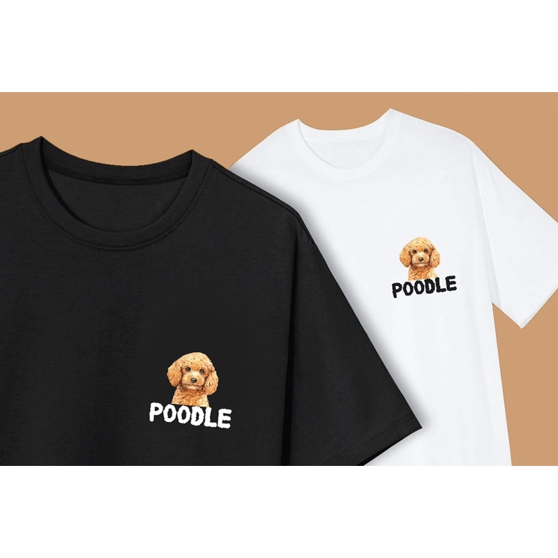 Áo thun in hình chó Poodle, áo phông Poodle unisex form rộng nam nữ in 2 mặt