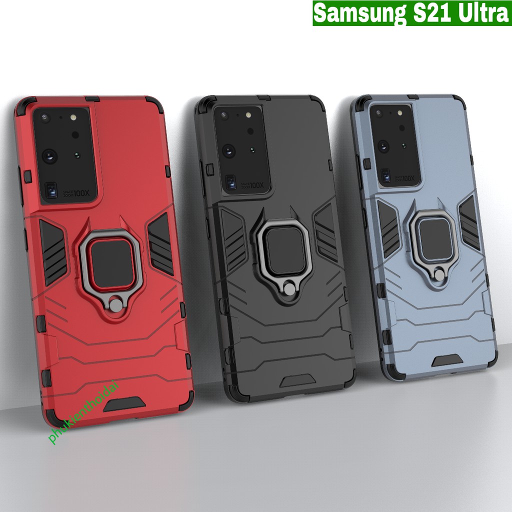 Ốp lưng Samsung S21 Ultra / S21 FE chống sốc Iron Man Iring cao cấp giá đỡ mặt lưng xem phim