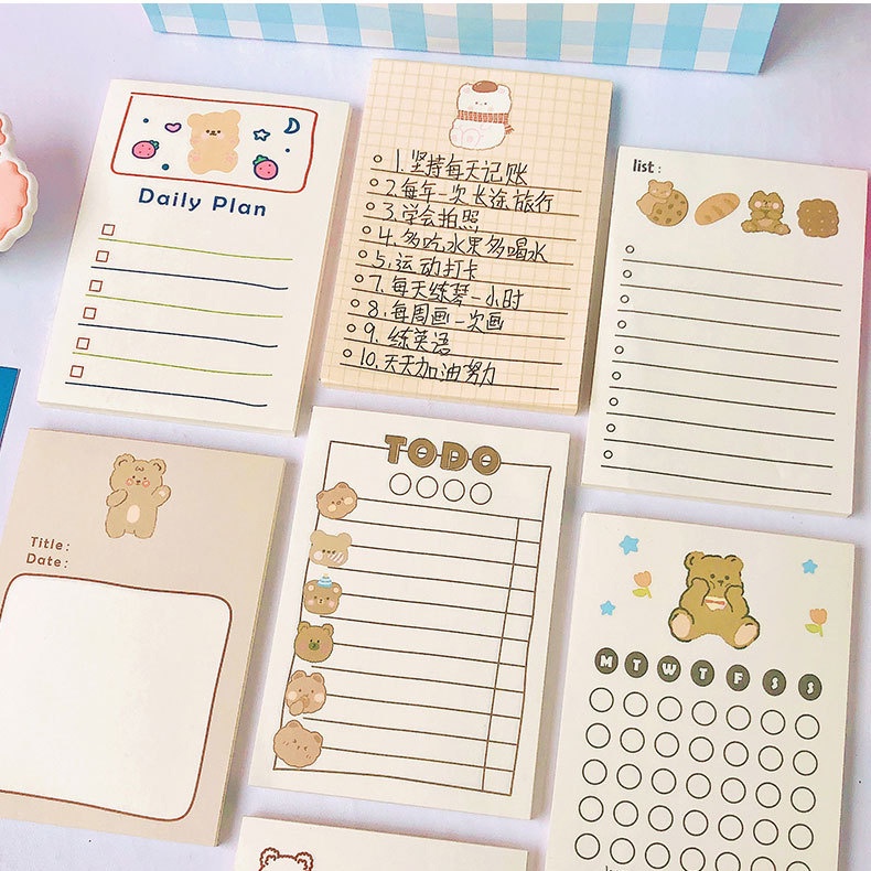 Gấu dễ thương 50 tờ Ghi chú dính Ghi chú Danh sách việc cần làm Văn phòng phẩm Văn phòng phẩm Ghi chú Dính
