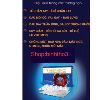 Vindermen plus  (tê bì chân tay, đau mỏi cổ, vai ,gáy, đau thần kinh, đau nửa đầu, suy giảm trí nhớ...)