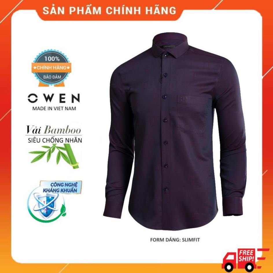 Hot (Đủ ri) . Áo sơ mi dài tay Owen  dáng Slimfit màu tím đậm in họa tiết  80139 Cực . .1 . > 🛫 . ‣