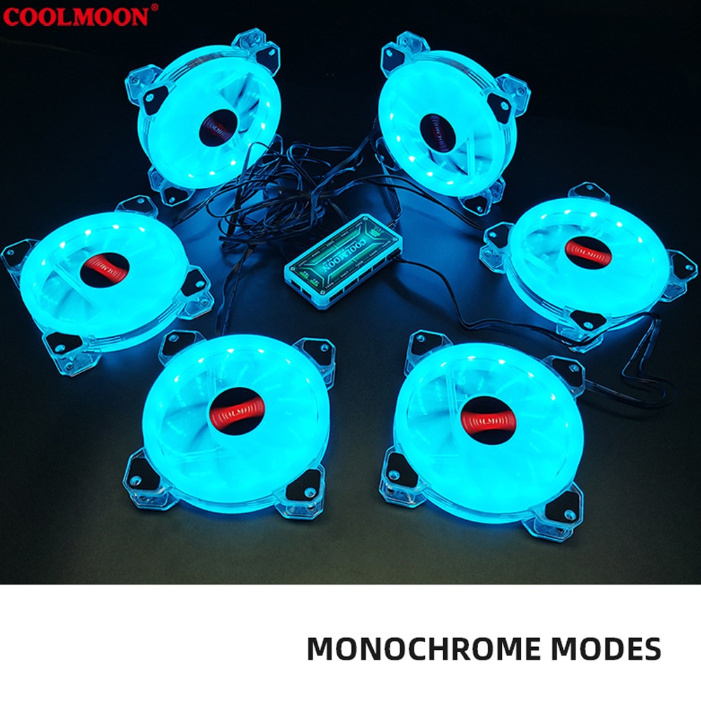 Quạt Tản Nhiệt, Fan Led ARGB Coolmoon K5 &amp; Bộ Hub Coolmoon + điều khiển - Tặng kèm ốc vít