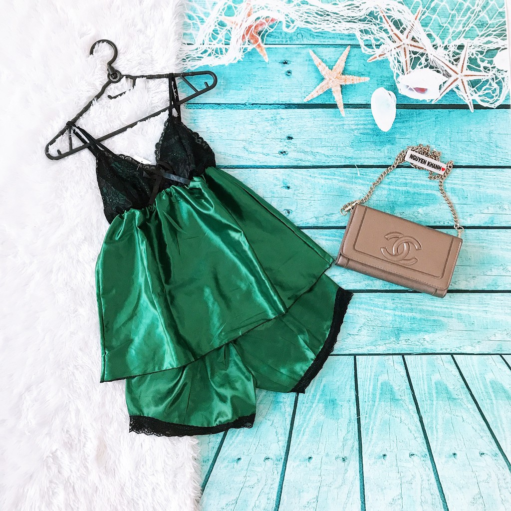 Đồ Ngủ Phối Ren Bốn Dây Vải Phi Lụa Mềm Mại, Freesize Dưới 56kg | BigBuy360 - bigbuy360.vn