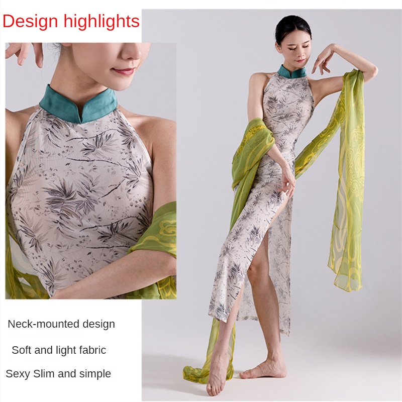 Sườn Xám Dài Xẻ Tà Cao Không Tay Thanh Lịch Cho Nữ