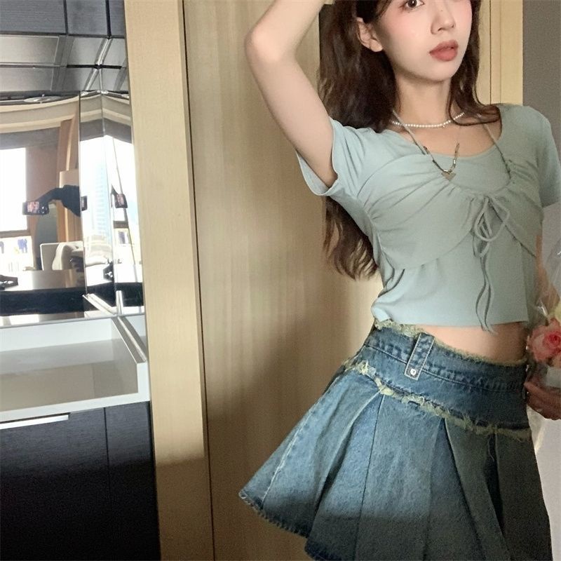 ANTUSON Áo Thun Ngắn Tay Cổ Yếm Phong Cách Hàn Quốc Thời Trang Dành Cho Nữ