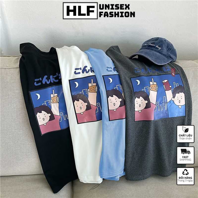 [Mã FAMARAL1 giảm 10K đơn 50K] Áo phông nữ nam Unisex form rộng party nhật bản, áo thun tay lỡ HLFashion