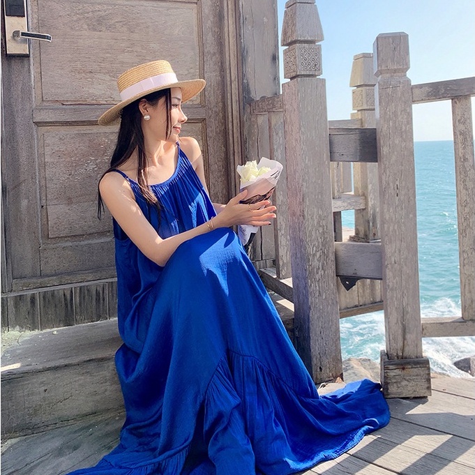 VÁY ĐẦM MAXI 2 DÂY SEXY XANH COBAN