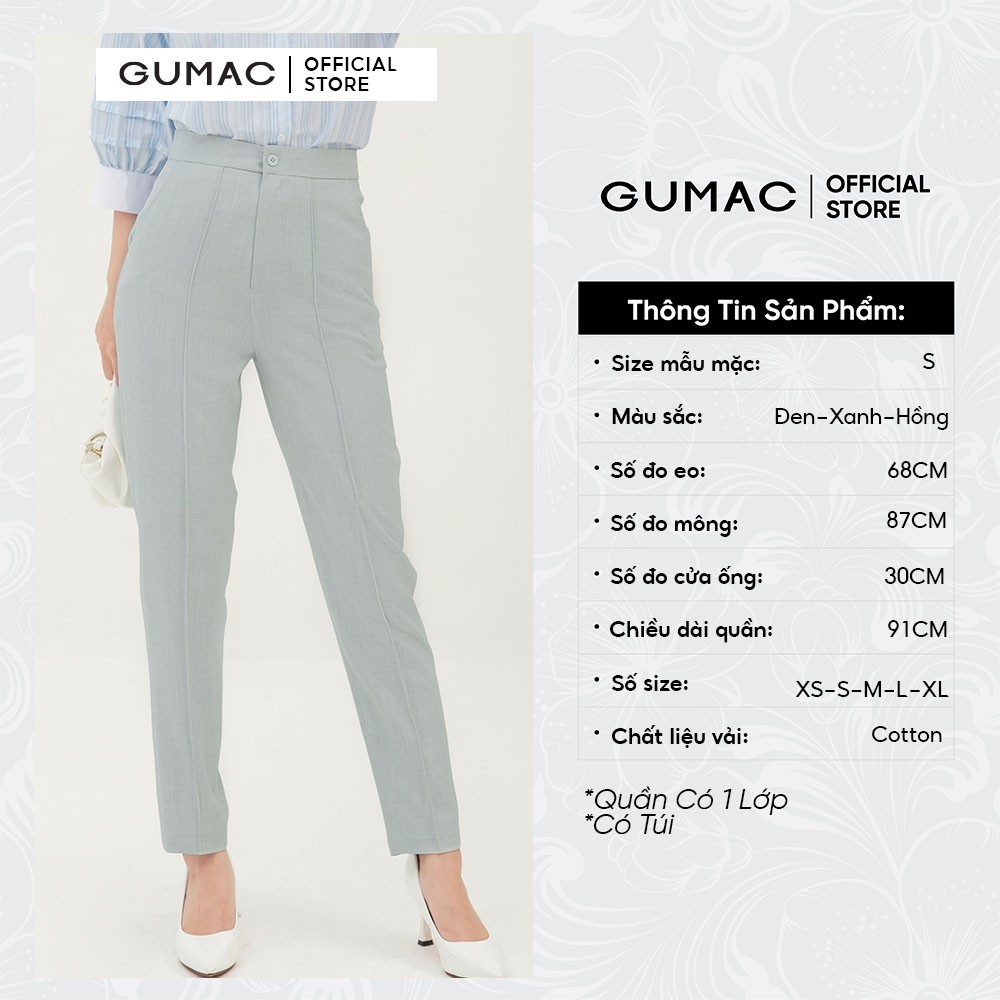 [Mã WABRGU72 giảm 10% tối đa 50k đơn 250k] Quần tây nữ chạy gân GUMAC thiết kế công sở, thanh lịch đủ màu đủ size QB309