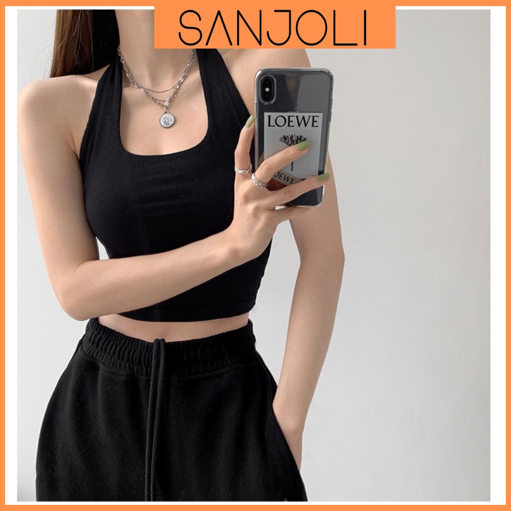 Áo Croptop Hở Lưng SANJOLI Áo Crt Ba Lỗ Kiểu Nữ Thiết Kế Cổ Yếm Ôm Body Năng Động Sexy Đẹp Đi Chơi Cá Tính AO047