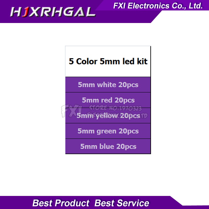 Set 100 Đèn LED Diode 5mm * 20 Màu Xanh Lá / Trắng / Vàng / Đỏ DIY