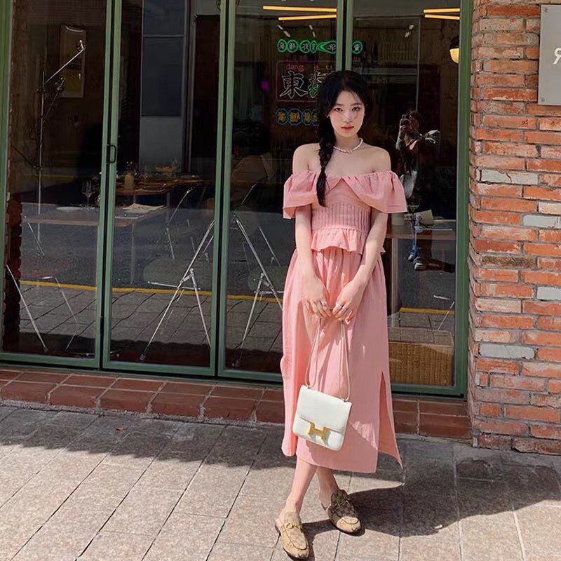 ☘️ SET TRỄ VAI LY EO CHÂN VÁY XẺ MIDI 🍃