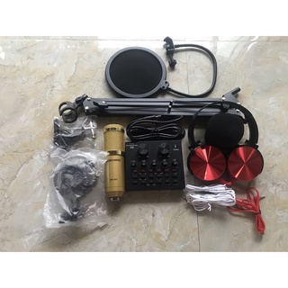 Combo bộ míc thu âm livestream hát karaoke online micro ZANGSONG BM-900 CARD V8 bluetooth chân kep màng lọc