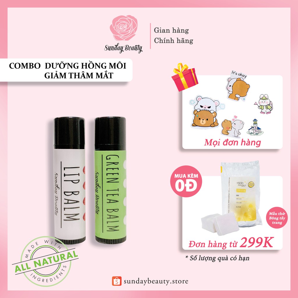 Combo son dưỡng đào và sáp mắt trà xanh handmade Sunday Beauty | BigBuy360 - bigbuy360.vn
