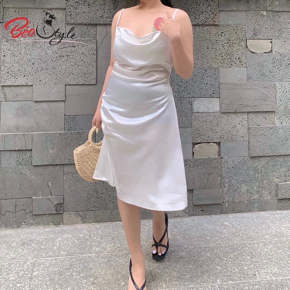 Đầm lụa rút dây xẻ tà cổ đổ sexy siêu hot Bigsize DABS034 Dành cho các nàng từ 55-95kg-Mặc đi chơi, dự tiệc , công sở | BigBuy360 - bigbuy360.vn