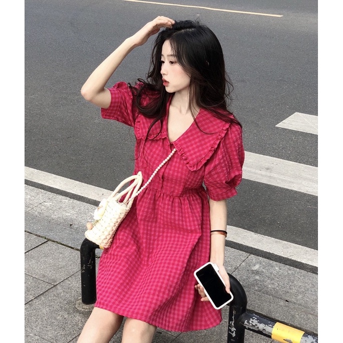 Váy Babydoll Kẻ Hồng Dáng Ngắn Siêu Xinh | BigBuy360 - bigbuy360.vn