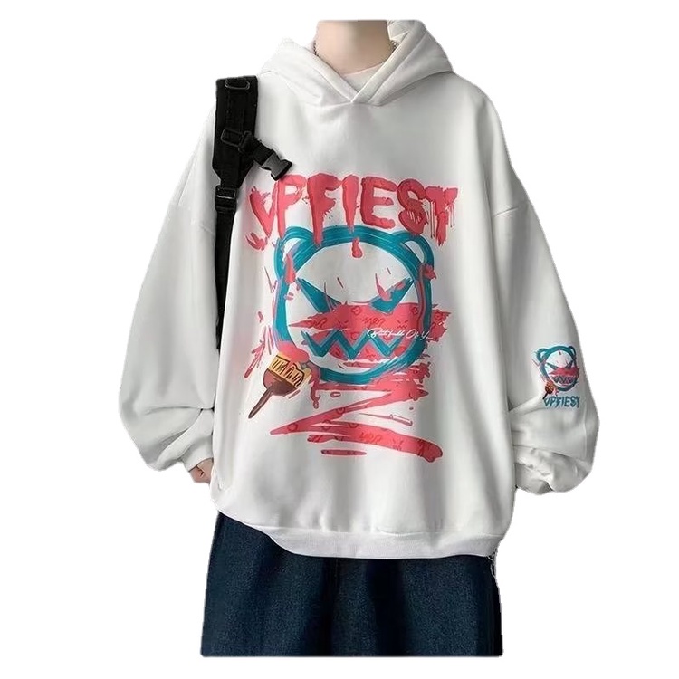 Áo Hoodie Dáng Rộng In Họa Tiết Hoạt Hình Phong Cách hip hop Đường Phố Hàn Quốc Chất Lượng Cao Cho Nam Size M-5XL