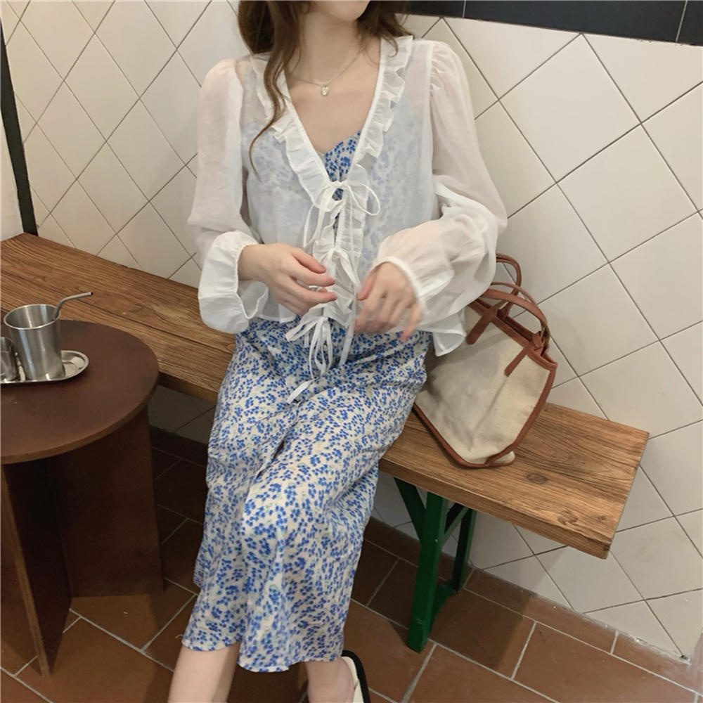 Áo Sơ Mi Tay Dài Cổ Lá Sen Cột Dây Màu Đen Thời Trang 50805