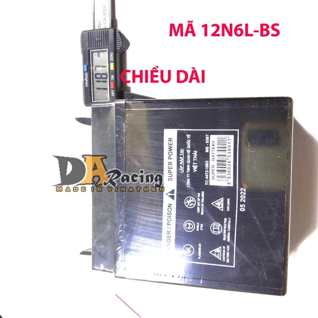 Bình ắc quy khô  MBK THAILAND 12N6L-BS  12V-6Ah/10hr kích thước 12x6x 12,5 cm