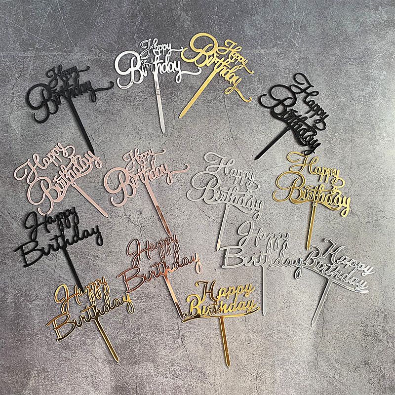 Phụ kiện trang trí bánh chữ happy birthday bằng acrylic