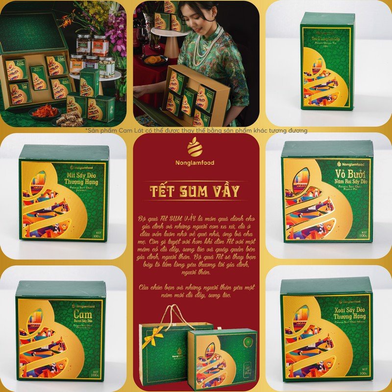 Hộp quà Tết Sum Vầy Nonglamfood cao cấp gồm hoa quả sấy và trà ô long tặng gia đình, cơ quan. | BigBuy360 - bigbuy360.vn