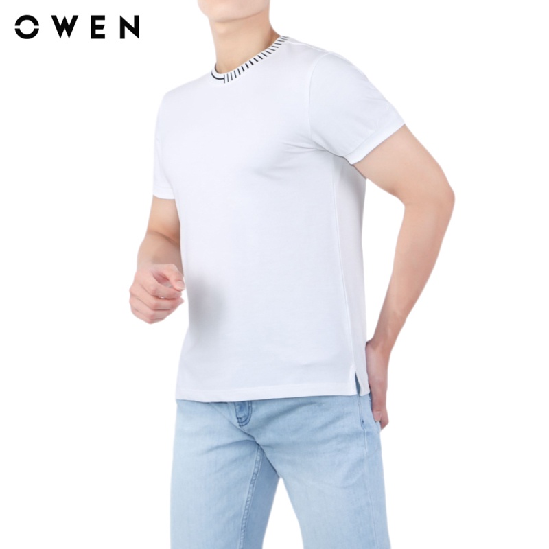 Áo Tshirt ngắn tay Nam Owen Cotton Slim Fit màu Trắng - TSN23644