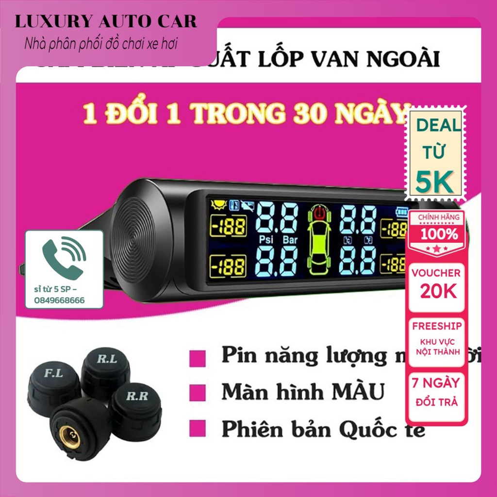 Cảm biến áp suất lốp van ngoài màn hình màu, cảm biến áp xuất lốp TPMS - Luxury autocar