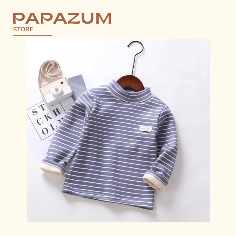 Áo nỉ len giữ nhiệt lót lông cho bé vải 3p phối kẻ không bai xù PAPAZUM T85222211