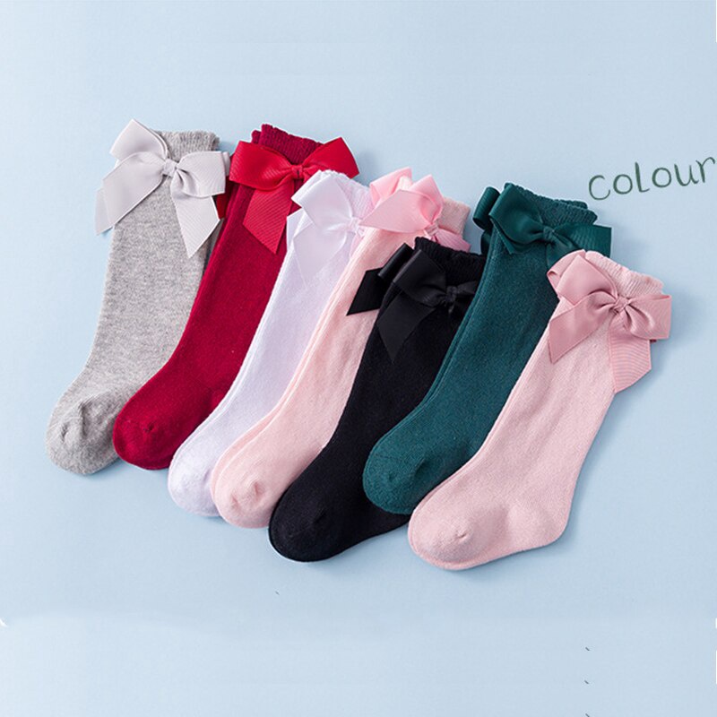 Vớ cotton mềm cao cổ đính nơ dành cho bé gái sơ sinh từ 0-2 tuổi