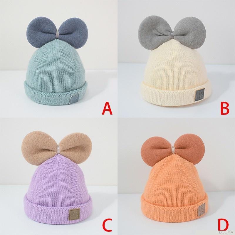 Mũ beanie dệt kim mềm co giãn đính nơ màu kẹo dễ thương dành cho bé sơ sinh