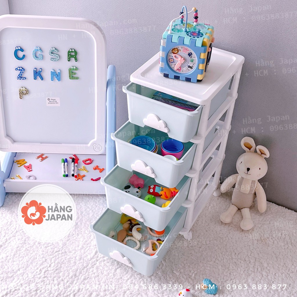 Tủ nhựa ngăn kéo 4 tầng cho bé  đựng đồ chơi, quần áo hình đám mây chắc chắn màu sắc đáng yêu