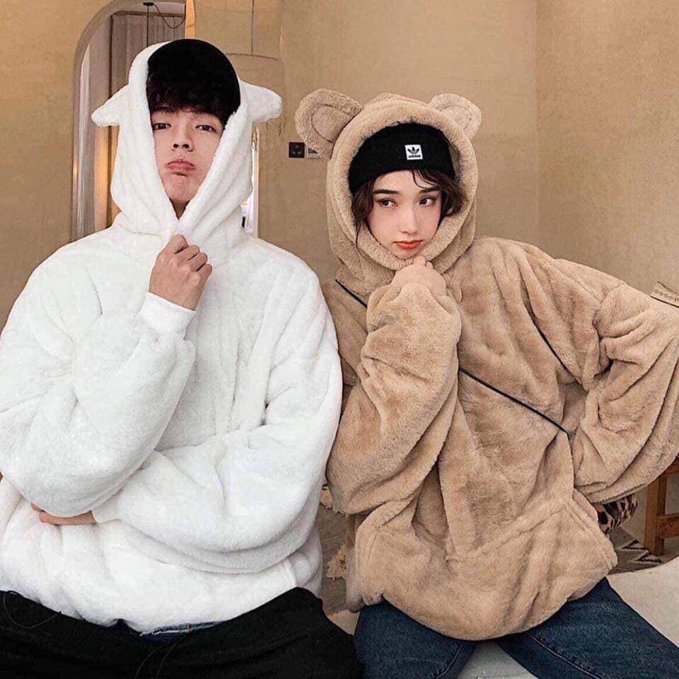 [MUST HAVE] Áo hoodie lông mũ tai gấu CUTE UNISEX | BigBuy360 - bigbuy360.vn