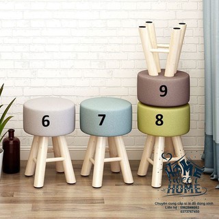 Ghế đôn chân gỗ bọc nỉ cao 42 cm