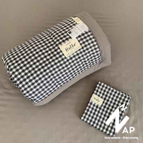 Bộ Chăn Chần Ga Gối 4 Món Cotton Đũi Caro Kẻ Vintage Thoáng Mềm Nhập Khẩu Size m6 m8 2m2 Napbedding Full Mẫu Mới Nhất