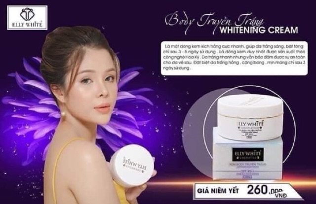 Kem body siêu trắng da elly white