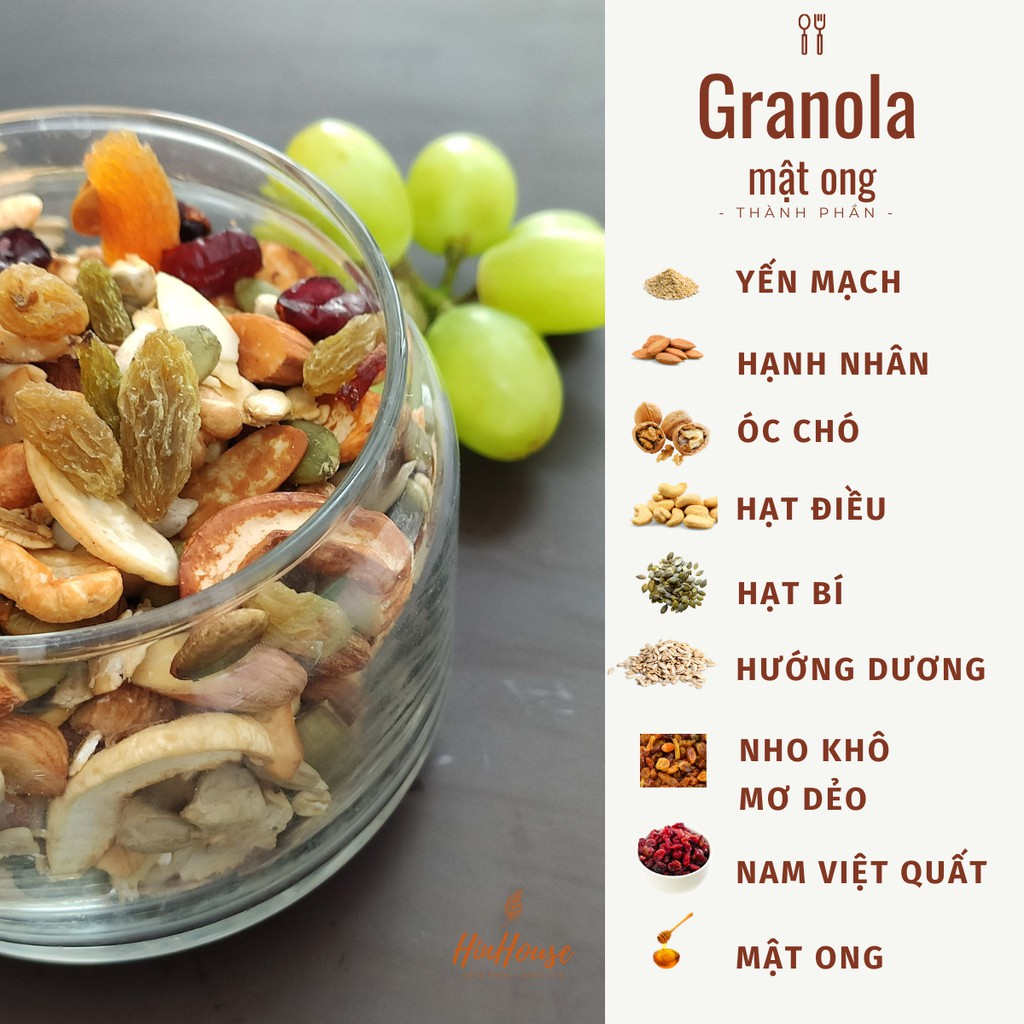 Granola - Ngũ cốc giảm cân không đường vị mật ong, cacao