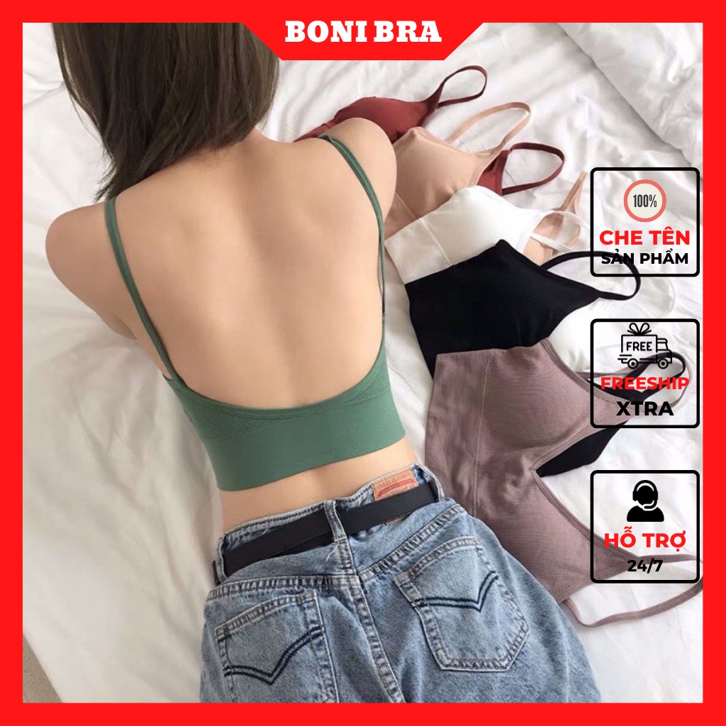 Áo Bra Gân Tăm Hở Lưng Hình Chữ U BONI BRA, Áo Tập Gym Yoga, Áo Hai Dây Cotton 367