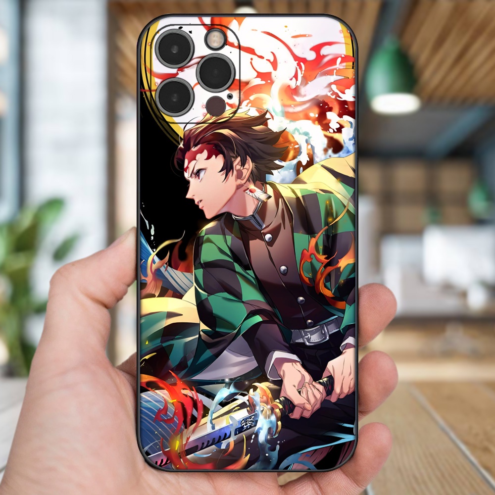 Ốp lưng iPhone 12 Pro dẻo đen cạnh vuông in hình Tanjiro Kimetsu No Yaiba