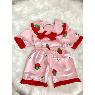 Bộ pijama lụa cộc tay cho bé gái