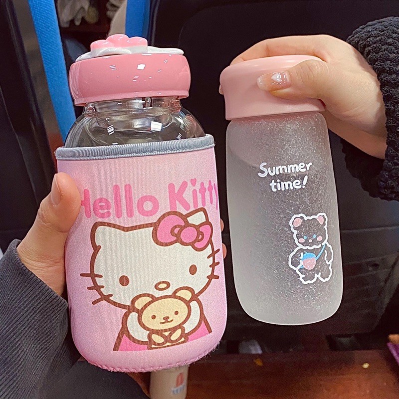 Bình Nước Doraemon, Bình Nước Hello Kitty Kèm Túi 600ML Cực Xinh