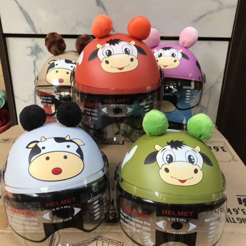 Mũ Bảo Hiểm Trẻ Em 2 đến 7 Tuổi Họa Tiết Bò Sữa Kèm Kính