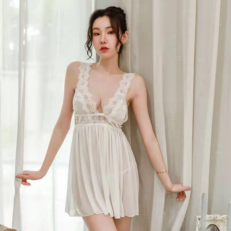 Đồ Ngủ Sexy, Váy Ngủ 2 Dây Ren Phối Voan Mỏng Mặc Nhà Siêu Quến Rũ --CharmingQueen