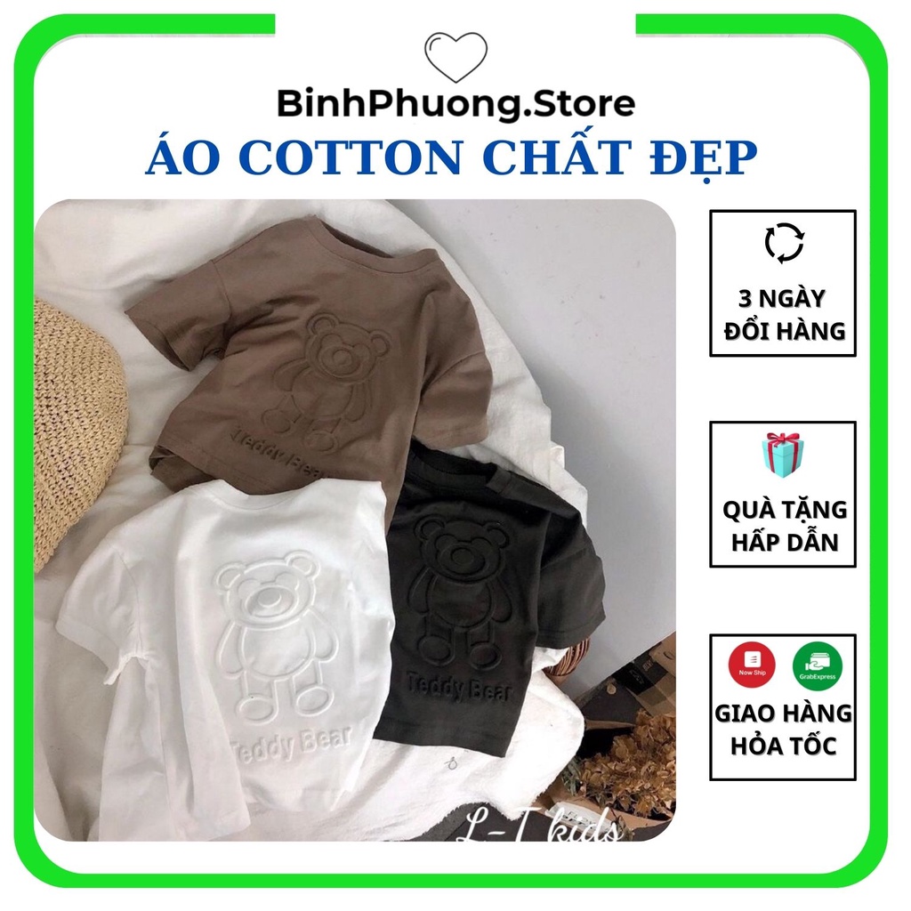 Áo Phông Cotton Thun Tay Lỡ Cho Bé Trai Bé Gái Gấu Teddy, Quần Áo Trẻ Em Minky mom 1 2 3 4 Tuổi Binhphuong.Store M18