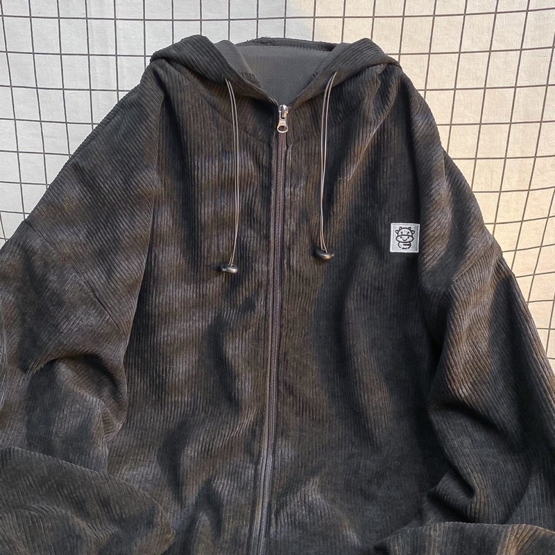 Áo Khoác Nữ Form Rộng Thêu Logo Bò Sữa 2 màu Vải Nhung Gân(kèm ảnh thật) | BigBuy360 - bigbuy360.vn