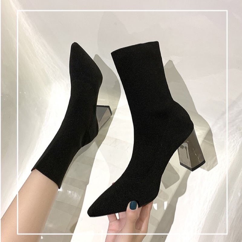 FULL BOX 🌼 Bốt len chun cổ thiết kế mũi nhọn, gót gương | BigBuy360 - bigbuy360.vn