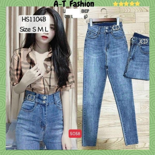 Quần jeans nữ trơn ❤️FREESHIP❤️ Quần jean lưng cao chất liệu bò co giãn phối lưng kiểu lai tua A-T Fashion - M5058