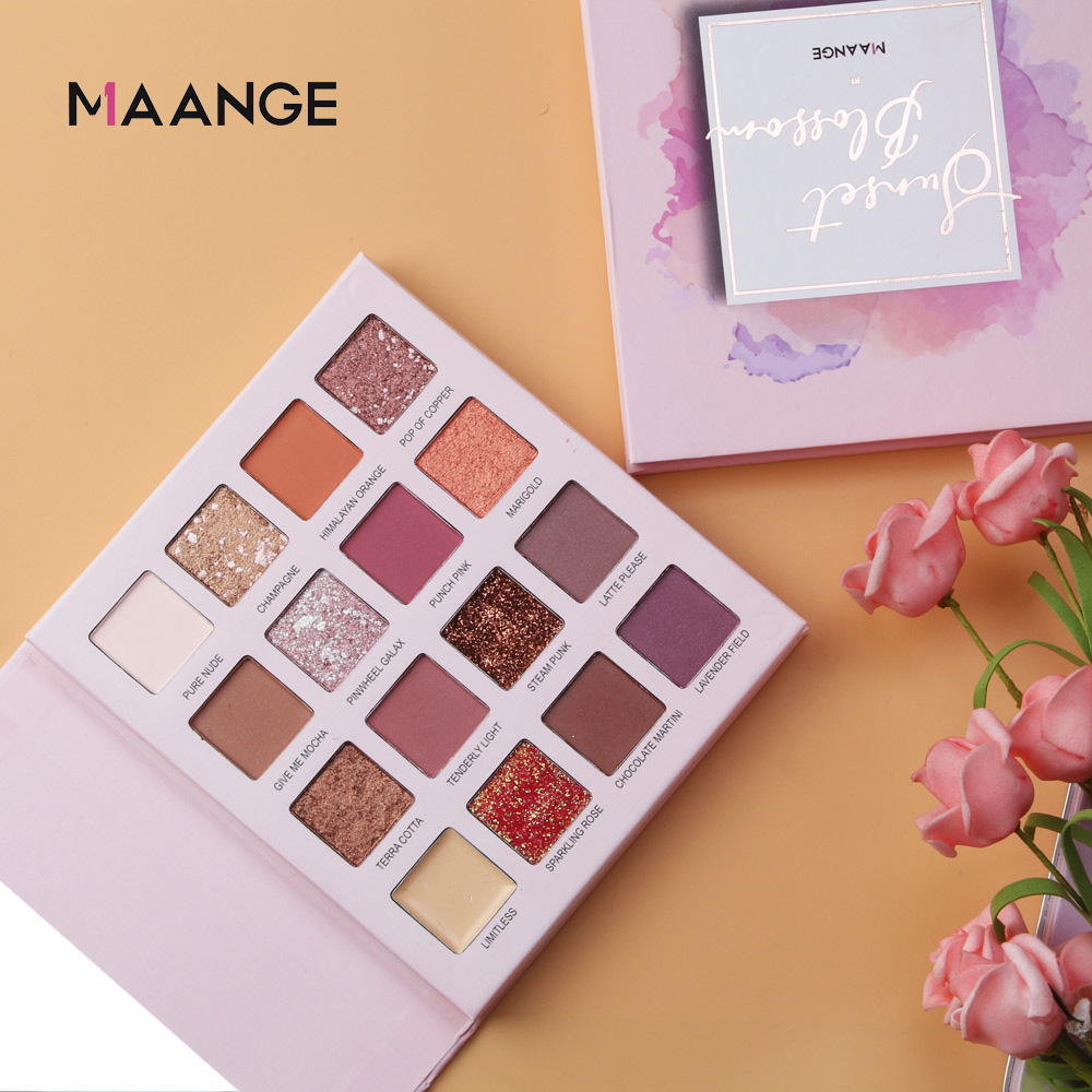 Bộ Mỹ Phẩm MAANGE Gồm 12 Cọ + Bông Phấn + Dụng Cụ Vệ Sinh Cọ + Chì Kẻ Mày + Lông Mi Giả Kèm Nhíp + Phấn Mắt 16 Màu 600g