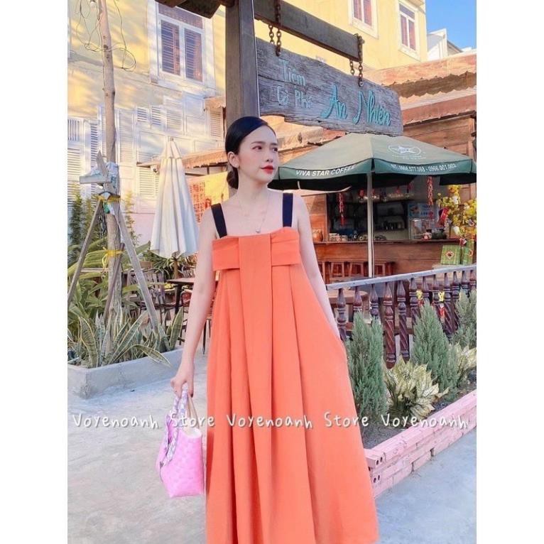 Váy đầm nữ nơ xoè lụa thô hàng Qc loại 1 , Đầm maxi đi du lịch | BigBuy360 - bigbuy360.vn