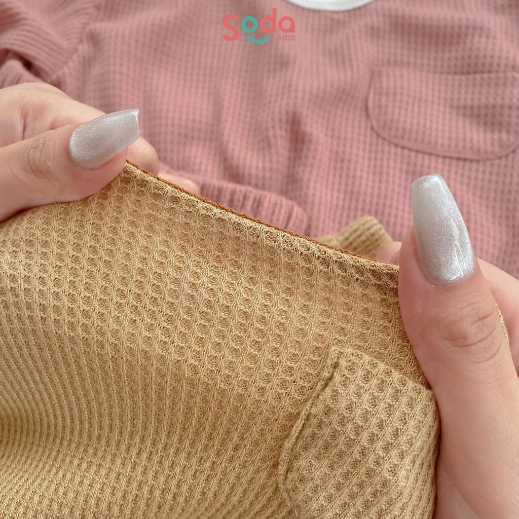 Bộ quần áo ngủ, bộ quần áo mặc nhà cho bé Waffle trơn phong cách Hàn Quốc