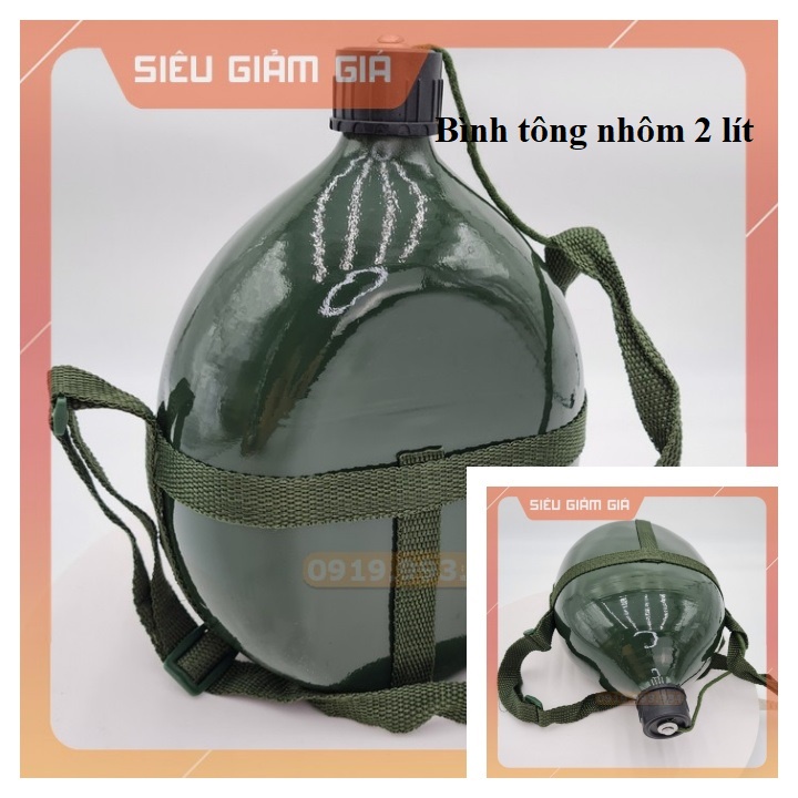 Bình tông nhôm xanh đựng nước, vỏ nhôm dung tích 2 lít shopxuka247 bao gồm túi đựng bình