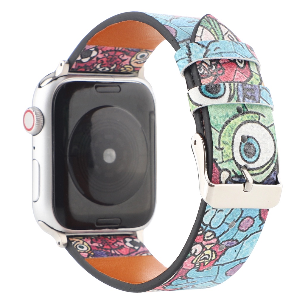 Dây Đeo Thay Thế Bằng Da Họa Tiết Hoạt Hình Mới Cho Đồng Hồ Thông Minh apple watch Series 87 SE 6 5 4 3 2 1 38 40 41 42 44 45mm